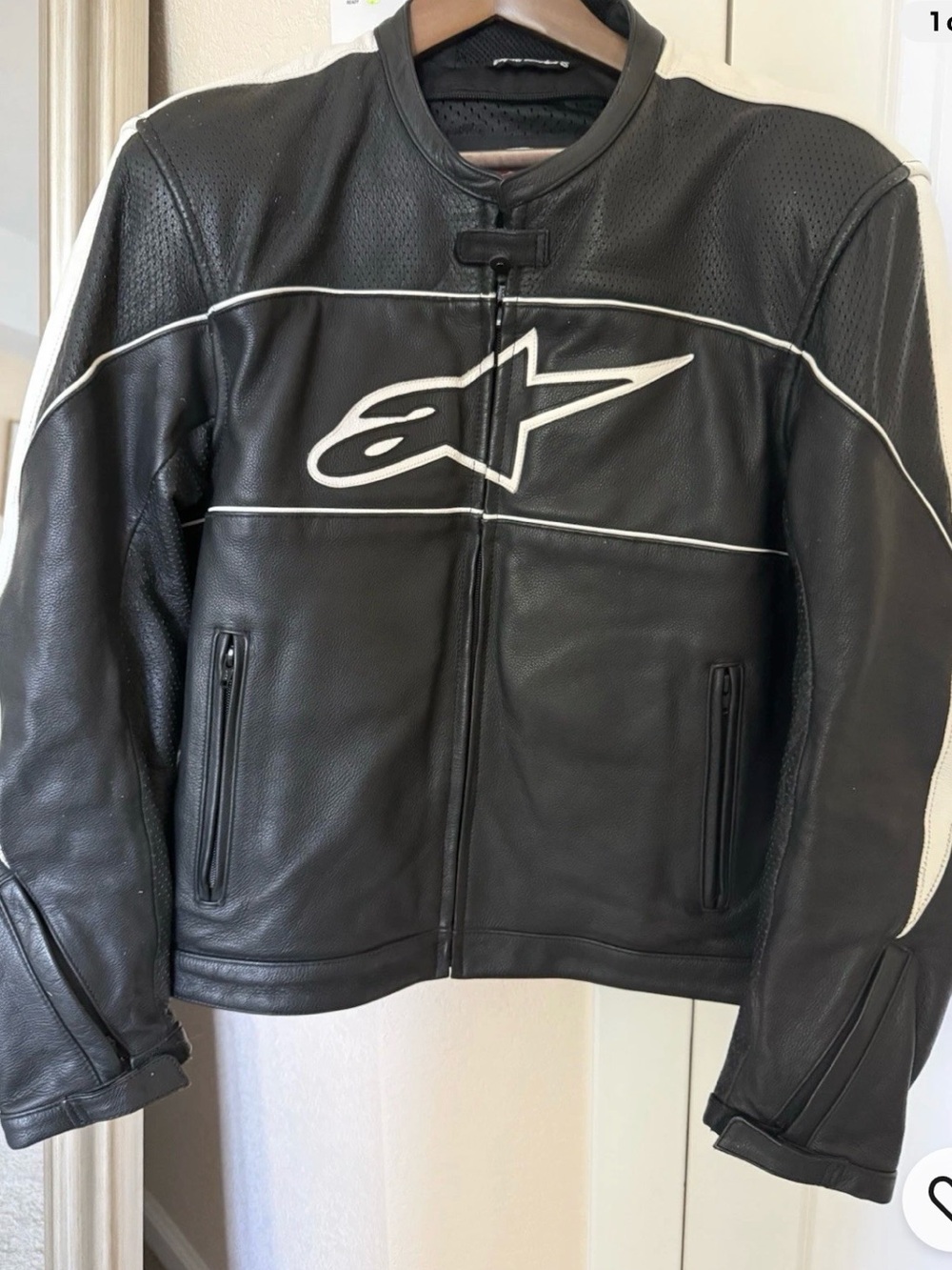Alpinestars Black Leather Jacket with White Piping and Logo